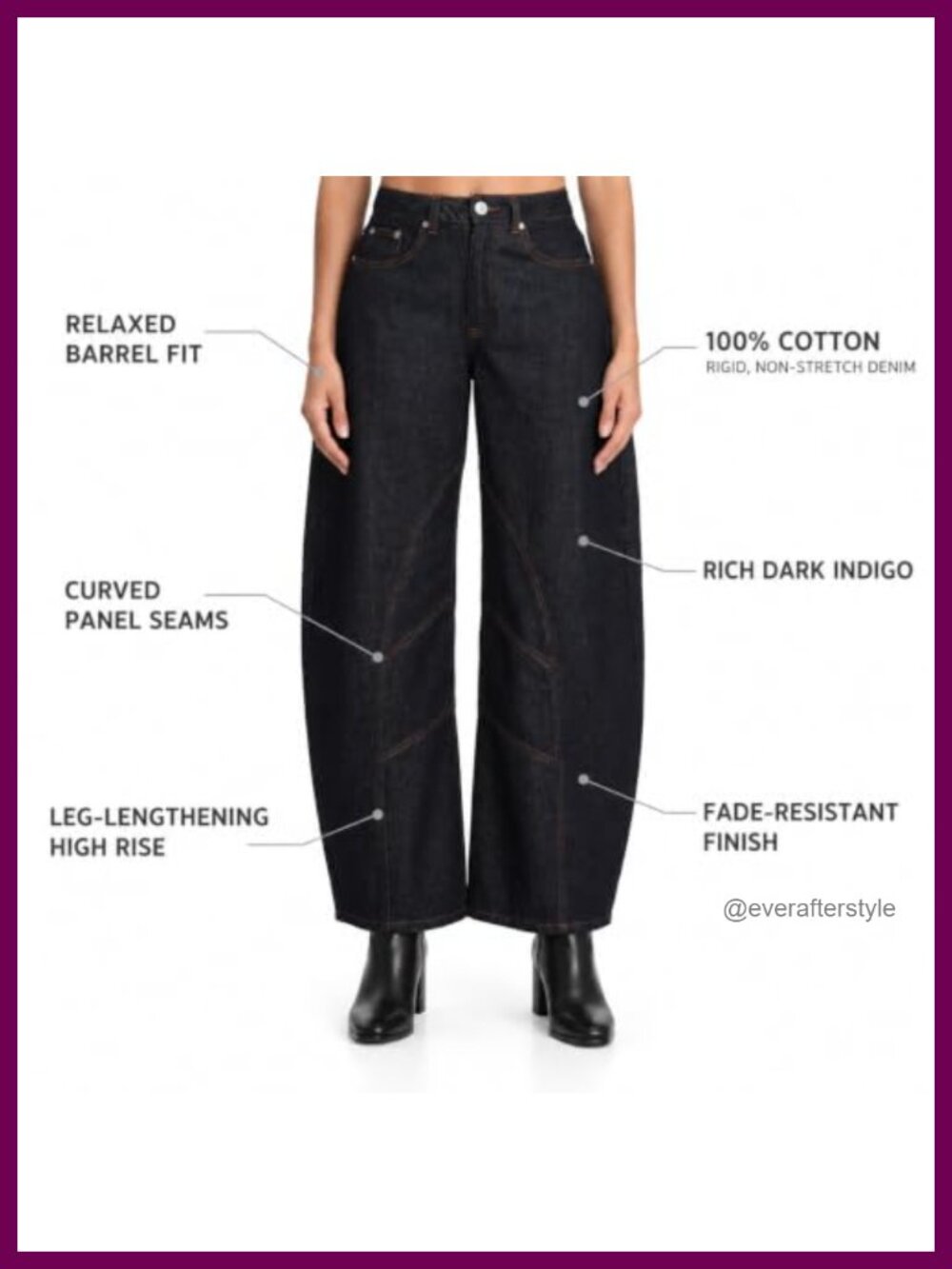 Women's High Waisted Barrel Jeans Curved Seam Relaxed Fit - Picture 5 of 6